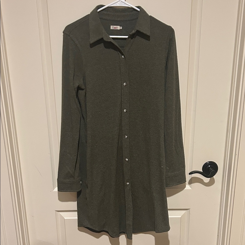 Faherty Olive Striped Shirt Dress